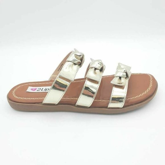 Two Lips Too Donny‎ Slide Sandals Metallic 7.5 New - Picture 1 of 9